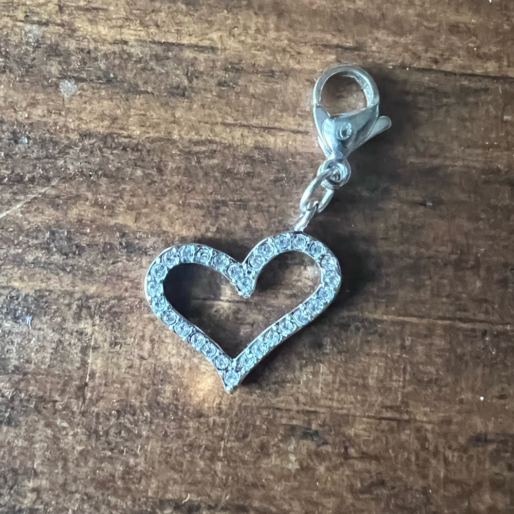 Silver pave heart dangle